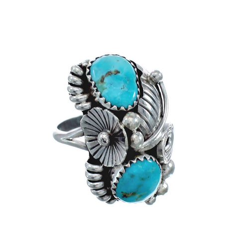 Authentic Sterling Silver Navajo Turquoise Leaf Design Ring Size 7 AX128329
