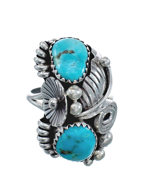 Authentic Sterling Silver Navajo Turquoise Leaf Design Ring Size 7 AX128329