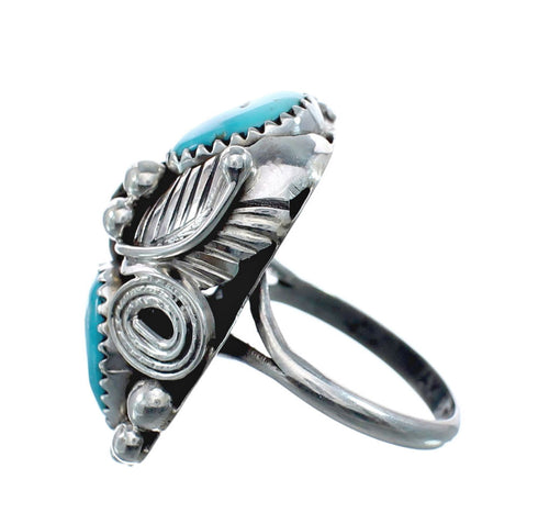 Authentic Sterling Silver Navajo Turquoise Leaf Design Ring Size 7 AX128329