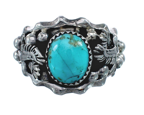 Genuine Sterling Silver Eagle Navajo Turquoise Ring Size 11-1/2 AX128454