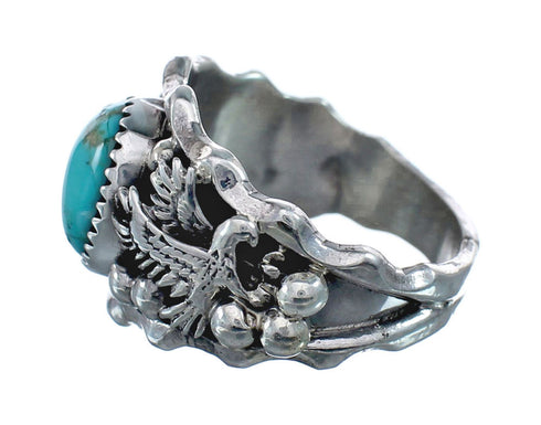 Genuine Sterling Silver Eagle Navajo Turquoise Ring Size 11-1/2 AX128454