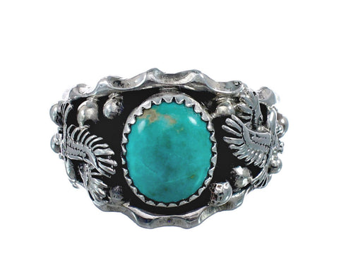 Genuine Sterling Silver Eagle Navajo Turquoise Ring Size 13 AX128455