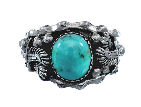 Genuine Sterling Silver Eagle Navajo Turquoise Ring Size 13 AX128458
