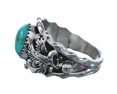 Genuine Sterling Silver Eagle Navajo Turquoise Ring Size 13 AX128458