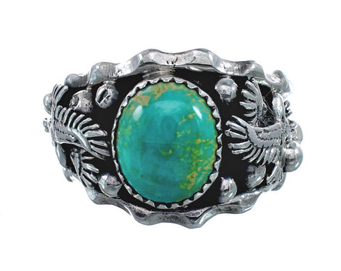 Genuine Sterling Silver Eagle Navajo Turquoise Ring Size 11-1/2 AX128461