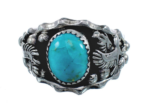 Genuine Sterling Silver Eagle Navajo Turquoise Ring Size 11-3/4 AX128463