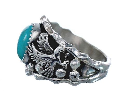 Genuine Sterling Silver Eagle Navajo Turquoise Ring Size 11-3/4 AX128463