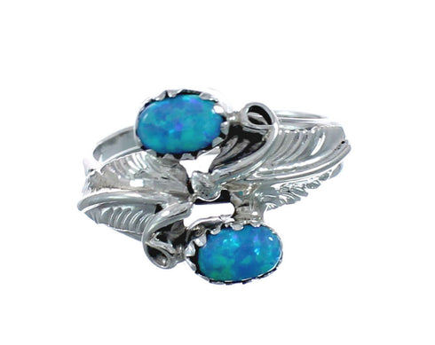 Sterling Silver Leaf Navajo Blue Opal Ring Size 6-1/2 AX128323
