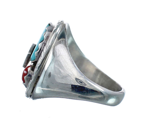 Genuine Sterling Silver Zuni Snake Turquoise Coral Ring Size 9 AX128342