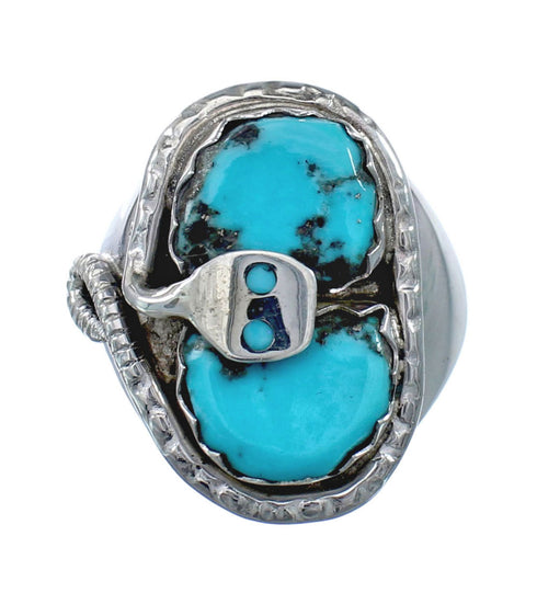 Genuine Sterling Silver Zuni Snake Turquoise Ring Size 7-1/4 AX128343