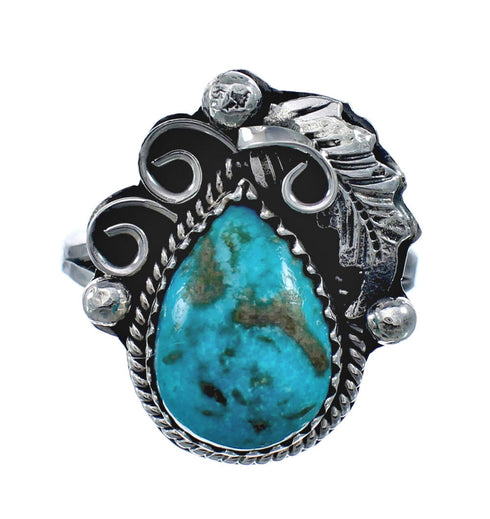 Turquoise Sterling Silver Navajo Leaf Ring Size 8-3/4 AX128368