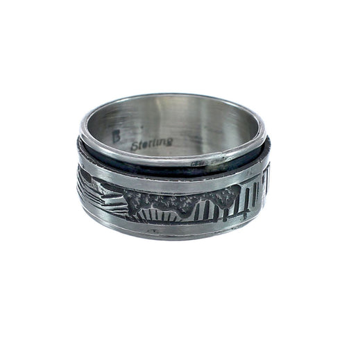Native American Navajo Sterling Silver Story Teller Ring Size 8-3/4 AX128441