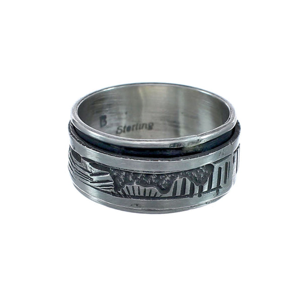 Native American Navajo Sterling Silver Story Teller Ring Size 8-3/4 AX128441