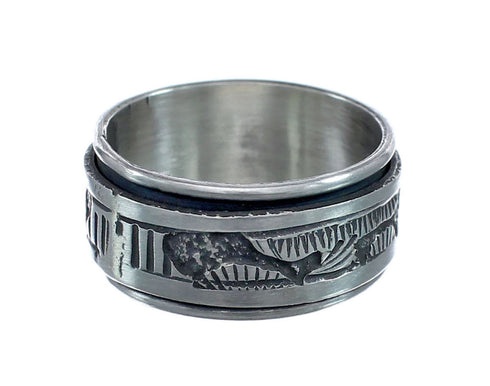 Native American Navajo Sterling Silver Story Teller Ring Size 8-3/4 AX128441