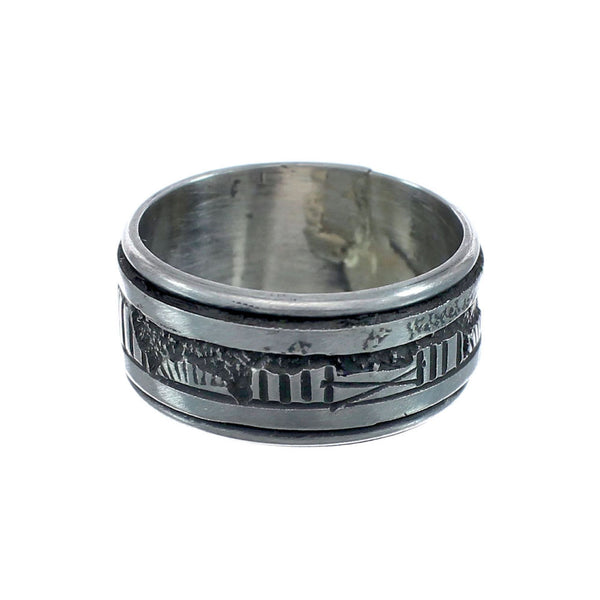 Native American Navajo Sterling Silver Story Teller Ring Size 9 AX128453