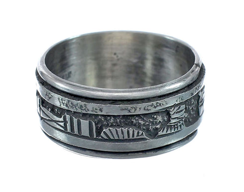 Native American Navajo Sterling Silver Story Teller Ring Size 9 AX128453