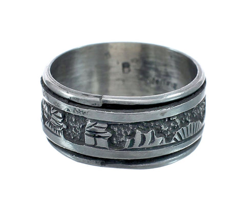 Native American Navajo Sterling Silver Story Teller Ring Size 9 AX128453