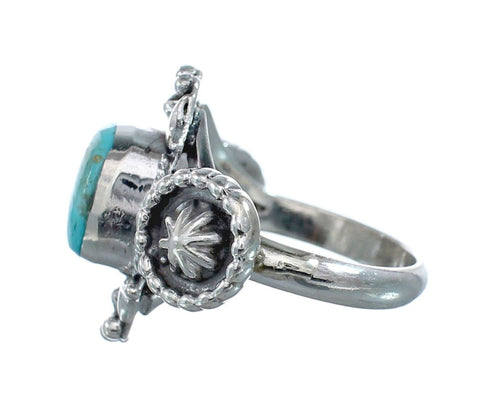 Genuine Sterling Silver Concho Navajo Turquoise Ring Size 7-3/4 AX128344