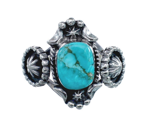 Genuine Sterling Silver Concho Navajo Turquoise Ring Size 7-3/4 AX128345