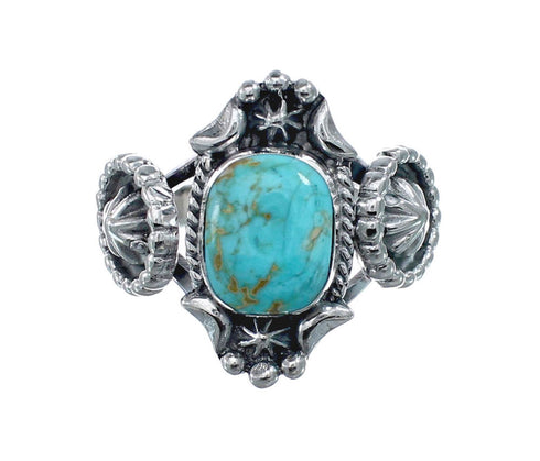 Genuine Sterling Silver Concho Navajo Turquoise Ring Size 6-3/4 AX128346