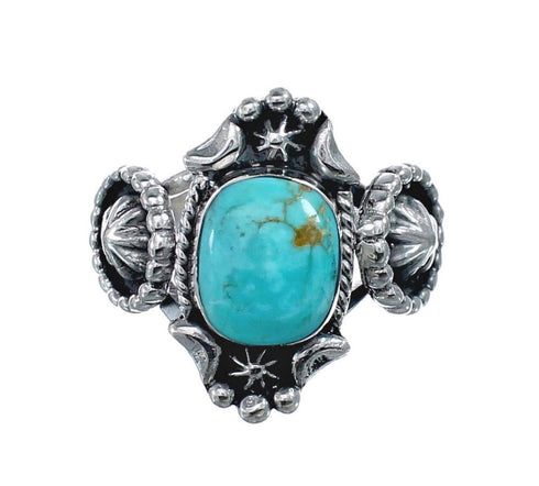 Genuine Sterling Silver Concho Navajo Turquoise Ring Size 6 AX128347