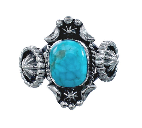 Genuine Sterling Silver Concho Navajo Turquoise Ring Size 6 AX128348