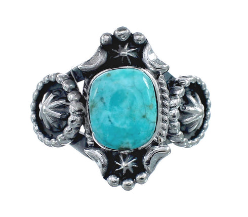 Genuine Sterling Silver Concho Navajo Turquoise Ring Size 8-3/4 AX128351