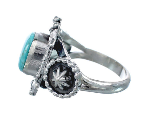 Genuine Sterling Silver Concho Navajo Turquoise Ring Size 8-1/4 AX128350