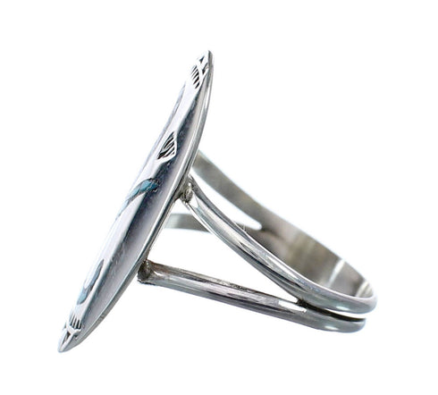 Sterling Silver Coral Turquoise Inlay Navajo Ring Size 8 AX128386