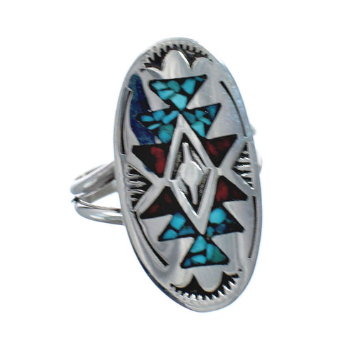 Sterling Silver Coral Turquoise Inlay Navajo Ring Size 6-1/4 AX128387