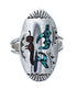 Sterling Silver Coral Turquoise Inlay Navajo Ring Size 9 AX128389