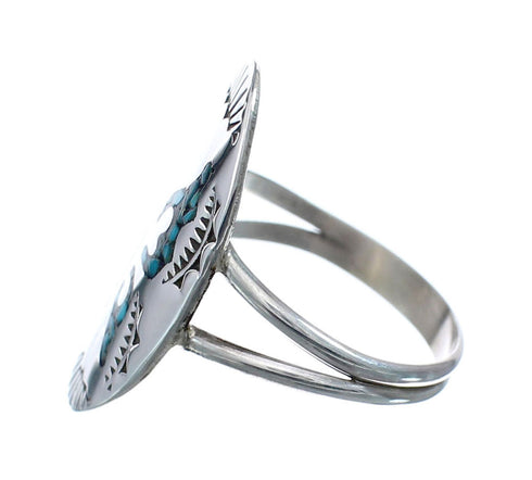 Sterling Silver Coral Turquoise Inlay Navajo Ring Size 9 AX128389