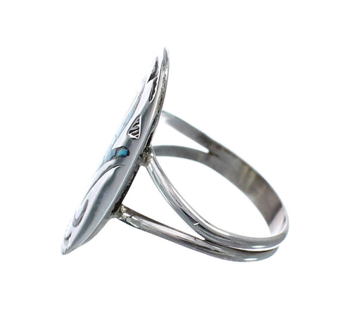 Sterling Silver Coral Turquoise Inlay Navajo Ring Size 7-3/4 AX128390