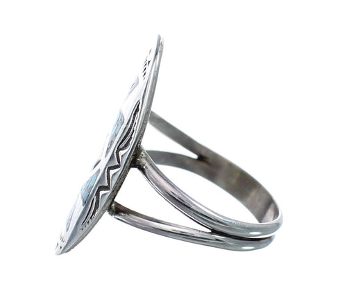 Sterling Silver Coral Turquoise Inlay Navajo Ring Size 6-1/4 AX128395