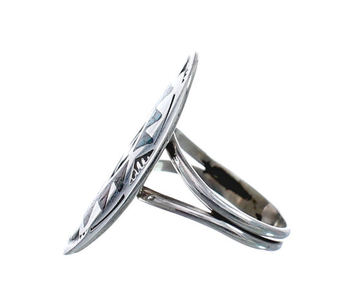 Sterling Silver Coral Turquoise Inlay Navajo Ring Size 6 AX128405