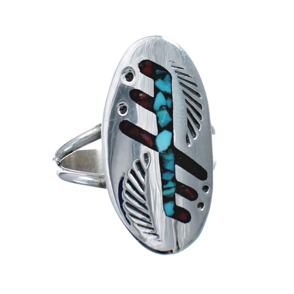 Sterling Silver Coral Turquoise Inlay Navajo Ring Size 7-1/4 AX128408 ...