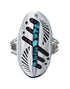 Sterling Silver Coral Turquoise Inlay Navajo Ring Size 7-1/4 AX128408