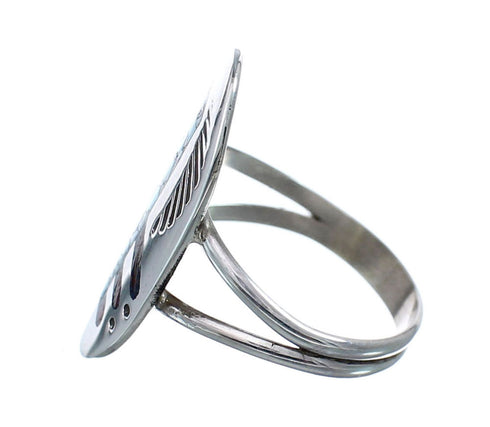 Sterling Silver Coral Turquoise Inlay Navajo Ring Size 7-1/4 AX128408