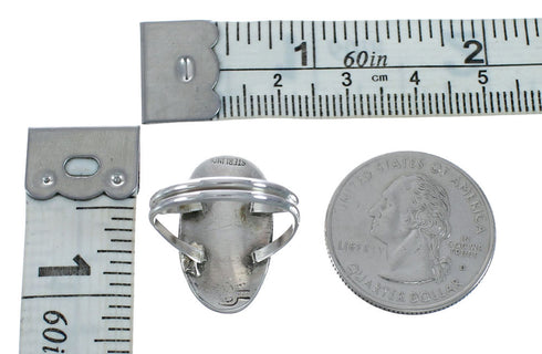 Sterling Silver Coral Turquoise Inlay Navajo Ring Size 8 AX128416