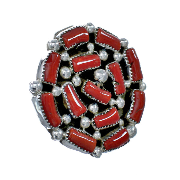 Native American Navajo Genuine Sterling Silver Coral Ring Size 9-3/4 AX128531