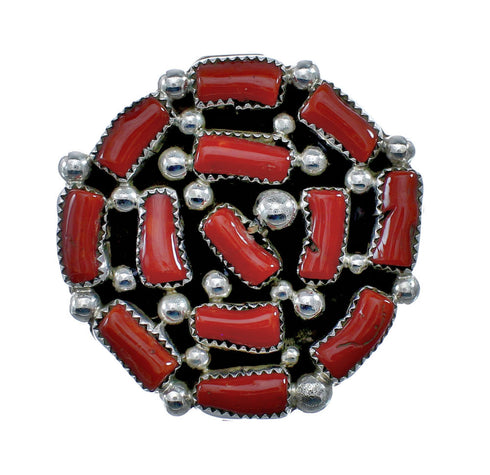 Native American Navajo Genuine Sterling Silver Coral Ring Size 9-3/4 AX128531