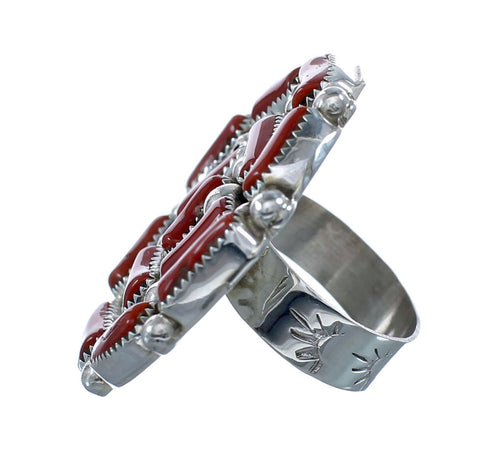 Native American Navajo Genuine Sterling Silver Coral Ring Size 9-3/4 AX128531
