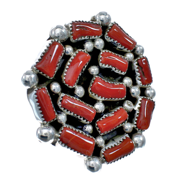 Native American Navajo Genuine Sterling Silver Coral Ring Size 9-3/4 AX128532