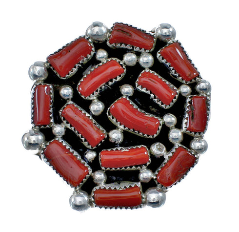 Native American Navajo Genuine Sterling Silver Coral Ring Size 9-3/4 AX128532