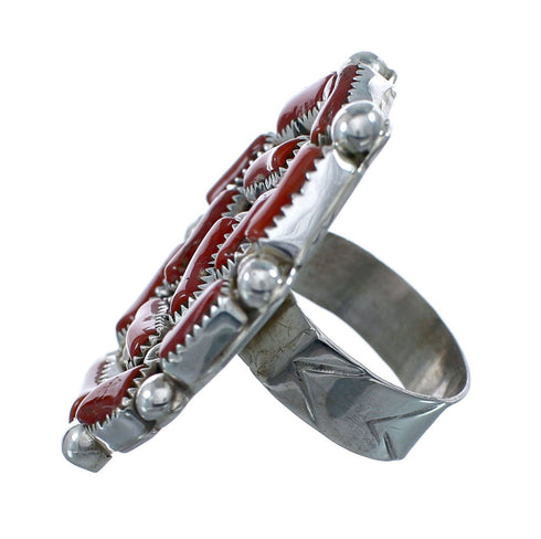Native American Navajo Genuine Sterling Silver Coral Ring Size 9-3/4 AX128532
