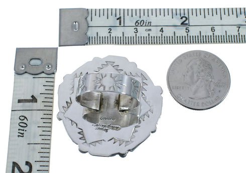 Native American Navajo Genuine Sterling Silver Coral Ring Size 9-3/4 AX128532