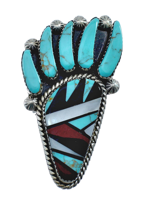 Native American Sterling Silver Multicolor Inlay Bear Paw Ring Size 9-1/2 AX128539