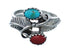 Native American Coral And Turquoise Silver Leaf Ring Size 7-1/4 AX128727