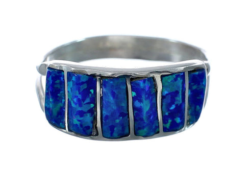 Blue Opal Authentic Sterling Silver Zuni Ring Size 5-3/4 AX128711