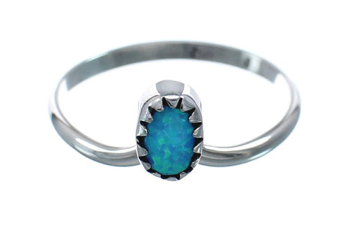 Native American Blue Opal Genuine Sterling Silver Ring Size 6-1/2 AX128590
